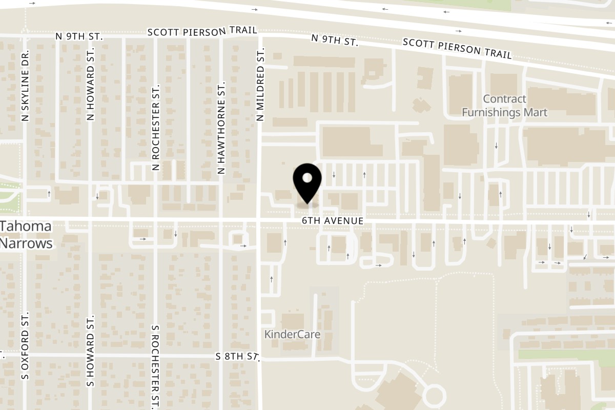 Map showing the location of NARROWS GYRO on 6603 6th Ave in Tacoma